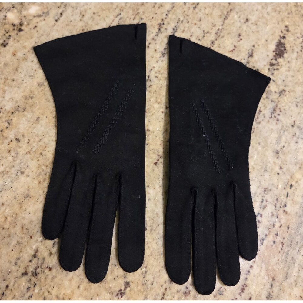 Vintage Womens Size L 7.5 Black Cotton Formal 9.5" Gloves Embroidered
